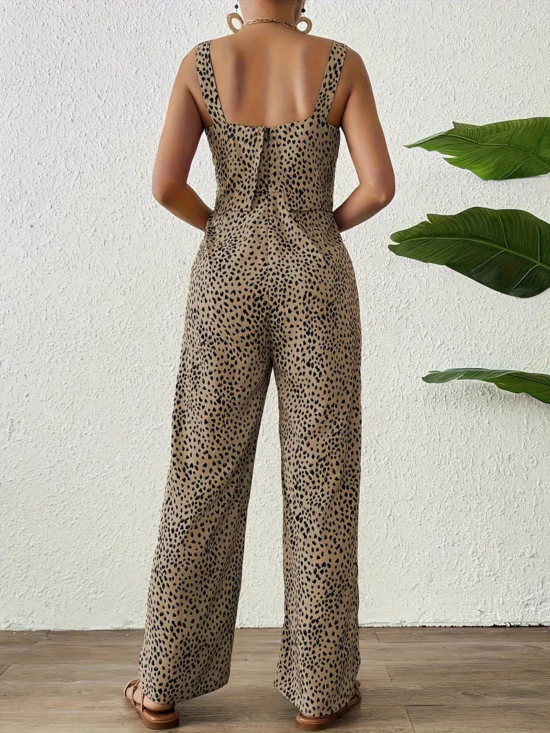 Casual jumpsuit zonder mouwen met vierkante hals en all-over print