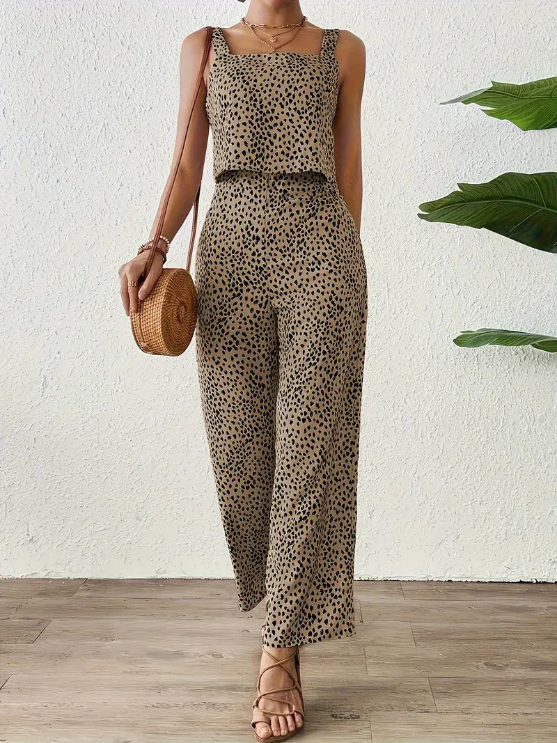 Casual jumpsuit zonder mouwen met vierkante hals en all-over print