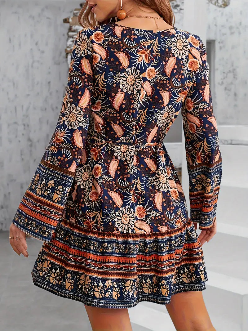 Casual jurk met lange mouwen, Paisley print en luchtige lange mouwen