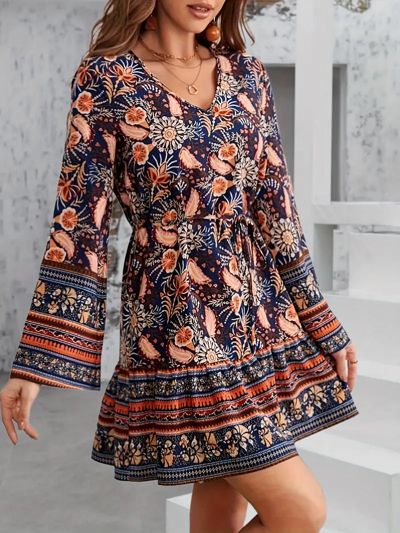 Casual jurk met lange mouwen, Paisley print en luchtige lange mouwen