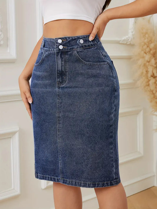 Alledaagse jeansrok met verhoogde taille en knoopsluiting