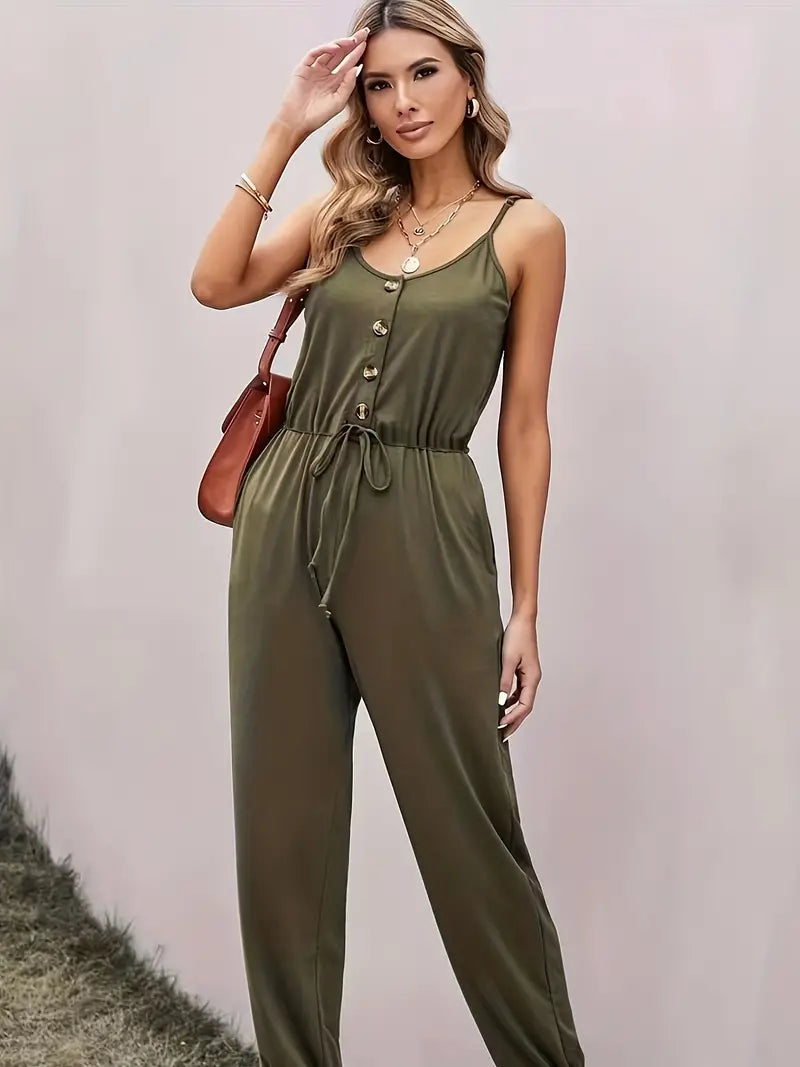 Casual jumpsuit met spaghettibandjes en knopen