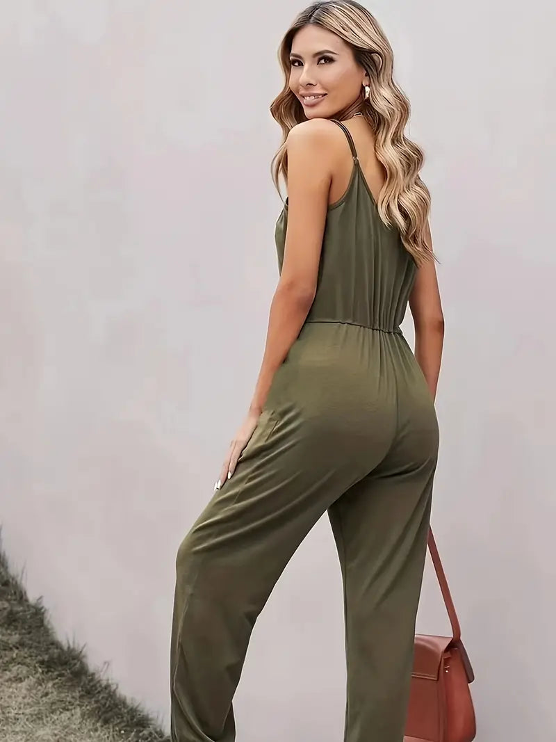 Casual jumpsuit met spaghettibandjes en knopen