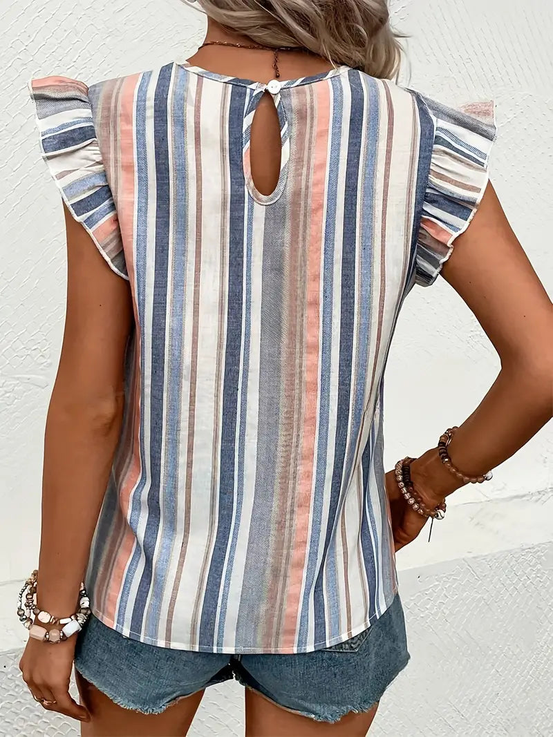 Casual damesblouse met gestreept patroon en vlindermouwen