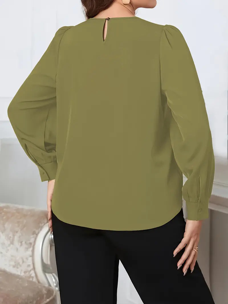 Plus size damesblouse met lange mouwen en ronde hals