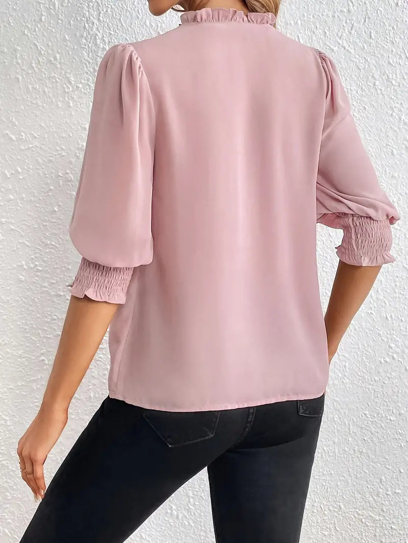 Casual damesblouse met V-hals en 3/4 pofmouw