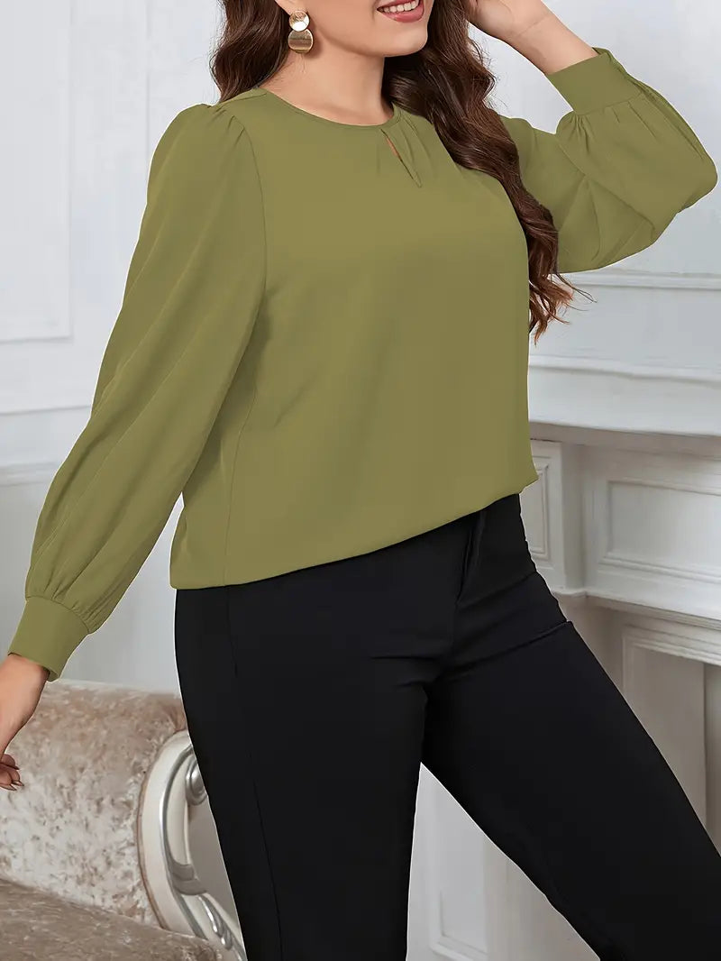 Plus size damesblouse met lange mouwen en ronde hals