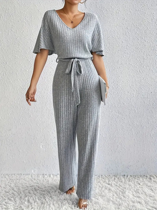 Comfortabele stoffen jumpsuit met V-hals en losse mouwen