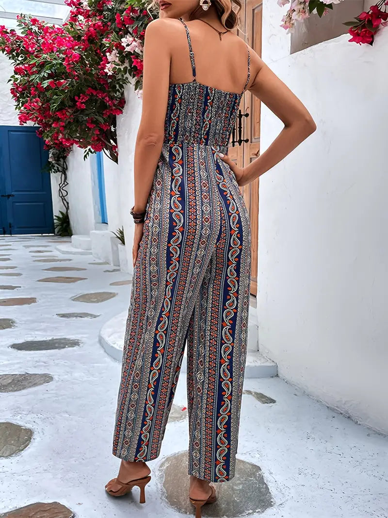 Alledaagse jumpsuit met halfopen rug en strik op de borst