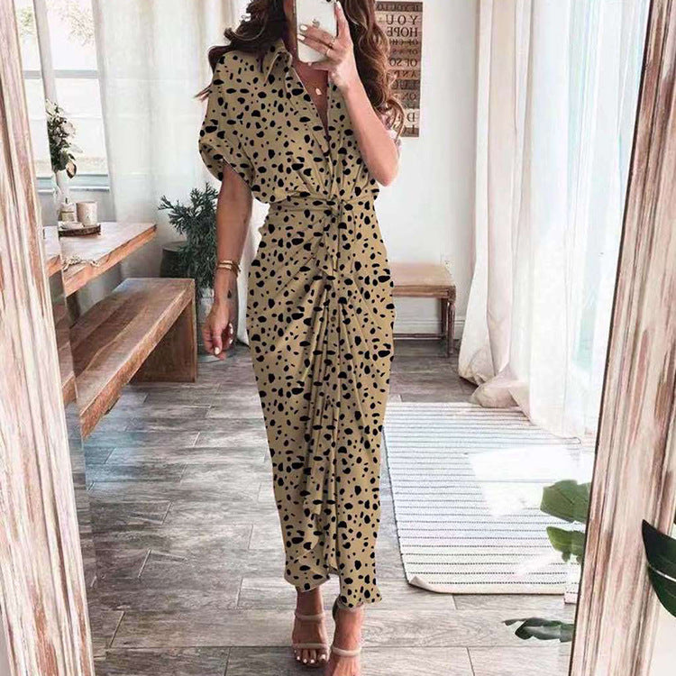 Jumpsuit met dalmatiër print, korte mouwen en een tailleband