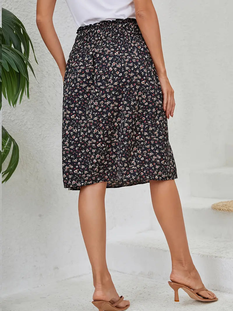 3/4 rok met elastische taille en bloemenprint